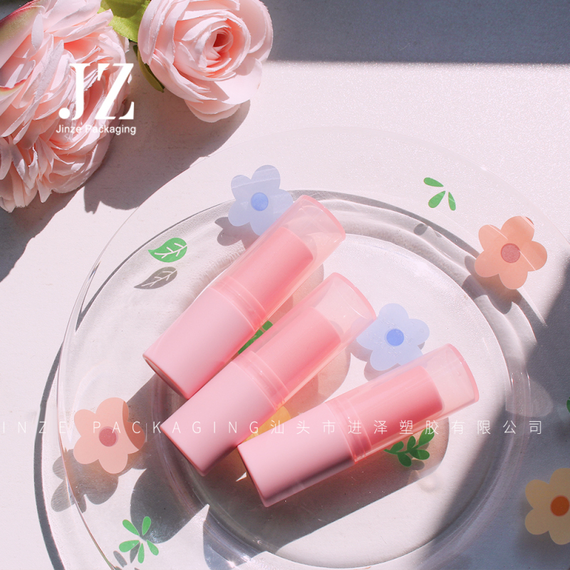 Jinze round transparent pink with matte pink bottom lipstick tube lip balm container