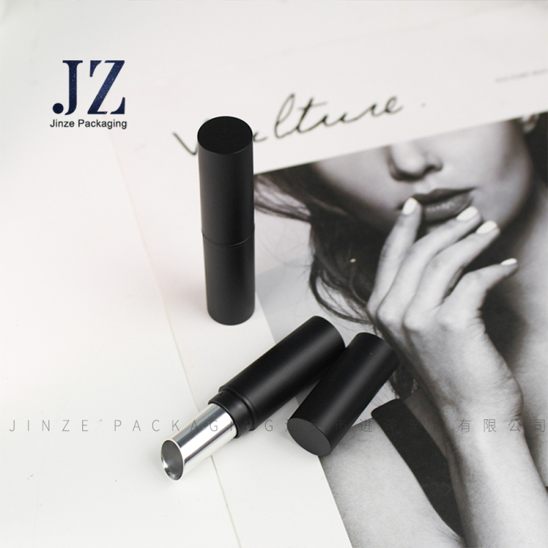 Jinze 11.1mm matte black with silver lipstick tube round shape lip balm packaging