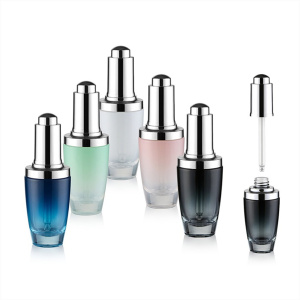 DEMEI Luxury Gradient Color Glass UV Coating Press Dropper Lotion Bottle 30ml 