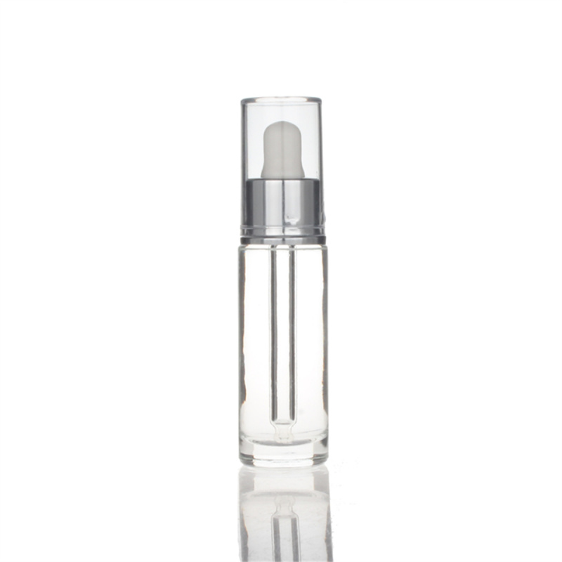 DEMEI 15ml 20ml 30ml 50ml Clear transparent glass dropper tube round shape shiny gold alum collar dropper bottle with round cap