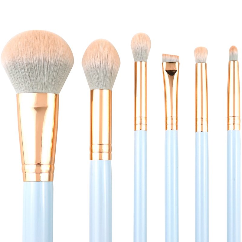 6pcs Blue Antibacterial Bamboo Charcoal Synthetic Hair Travel Makeup Brush set Wood Handle
