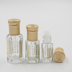 Luxury Octagonal Eectroplate Perfume Essential Oil Attar Tola Empty Glass Bottle