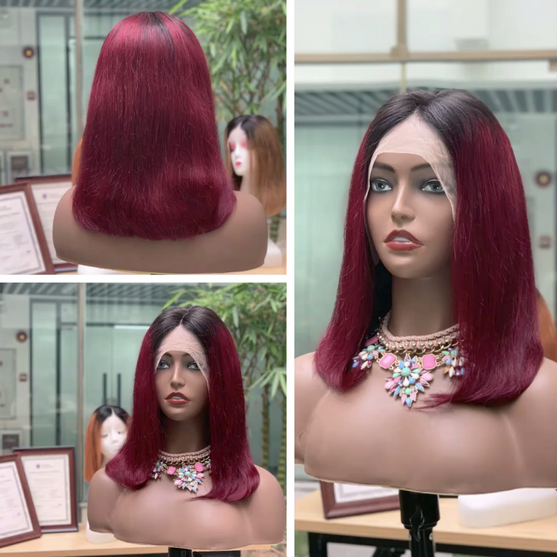 Gshair Drop Shipping Ombre Lace Front Human Hair Wigs For Black Women 13x4 Straight Short Bob Wigs Blonde Burgundy Brazilian WigS
