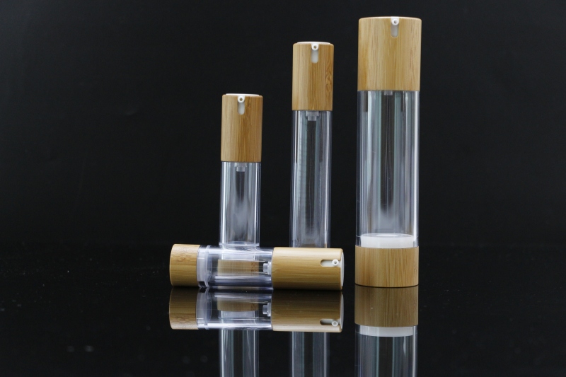 airless bottle with bamboo packaging