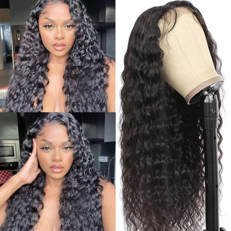GShair Super Fashionable 1b 13X6 Transparent Swiss Lace Wig,Quality Raw Deep Wave Human Hair Wig,Straight Wave Curly Lace Front Wig