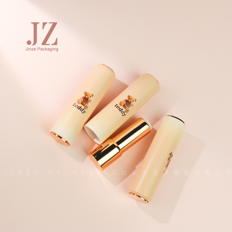 Jinze ready item tea milk color pop-up lipstick tube round teddy bear lip balm container