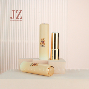 Jinze ready item tea milk color pop-up lipstick tube round teddy bear lip balm container