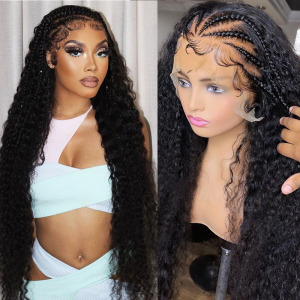 GShair Raw  virgin water wave brazilian human hair wig,13x4 13x6 hd transparent lace frontal virgin hair wig for black women