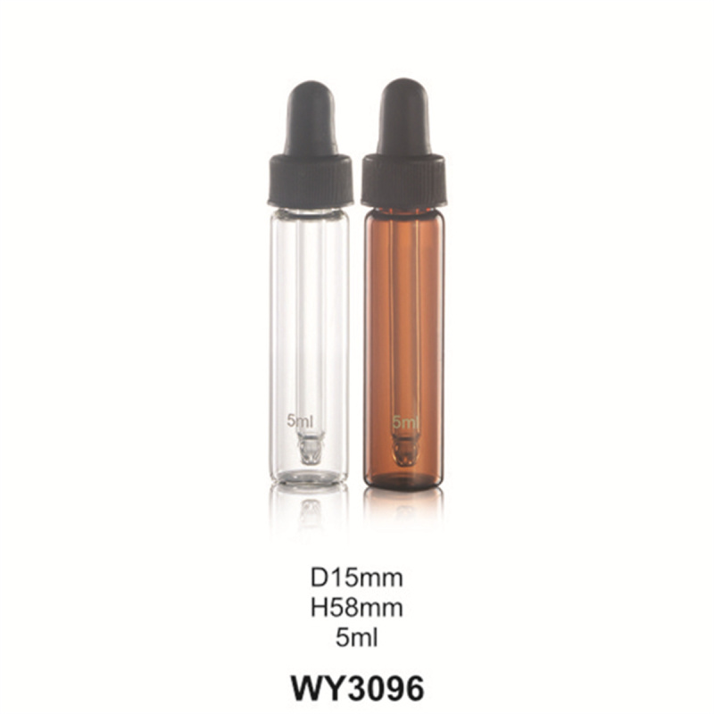 DEMEI 1ml-5ml D15mm mini small sample Essential Oil or serum clear and amber tube glass dropper bottle 