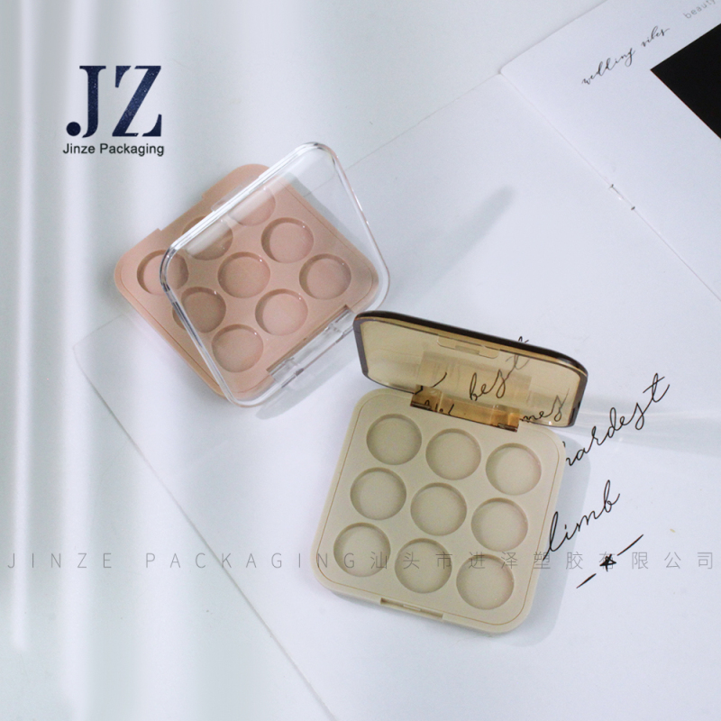 JZ 9 colors empty eye shadow palette transparent lid with nude bottom cute eye shadow case