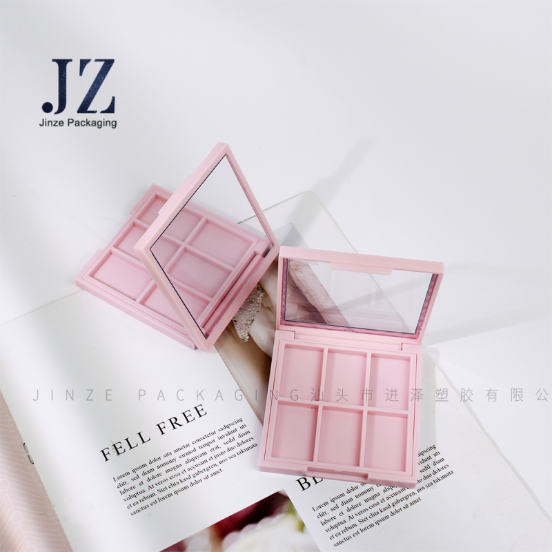 Jinze 6 colors eye shadow case square pink makeup highlighter powder container with window