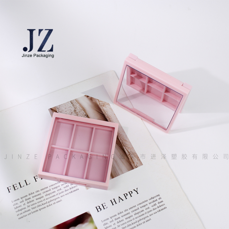 Jinze 6 colors eye shadow case square pink makeup highlighter powder container with window