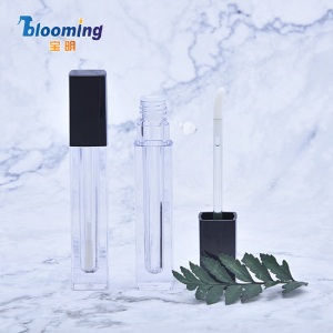 Square black lip gloss tube with clear window, empty lipgloss container packing 3ml