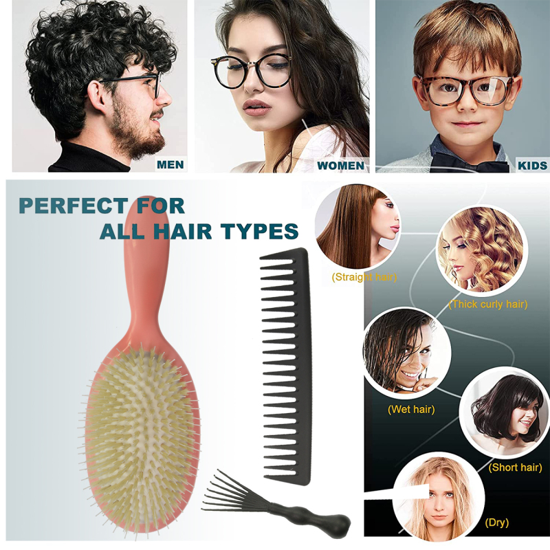 Custom Logo Styling HairBrush Smooth Blends Boar Ceramic Hair Brush Luxury Cushion Paddle Oval Brush