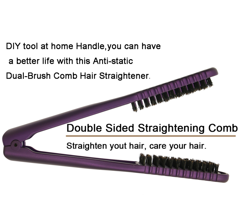 Hair straightener comb double sided bristle hair brush professional hairdressing tool for home use