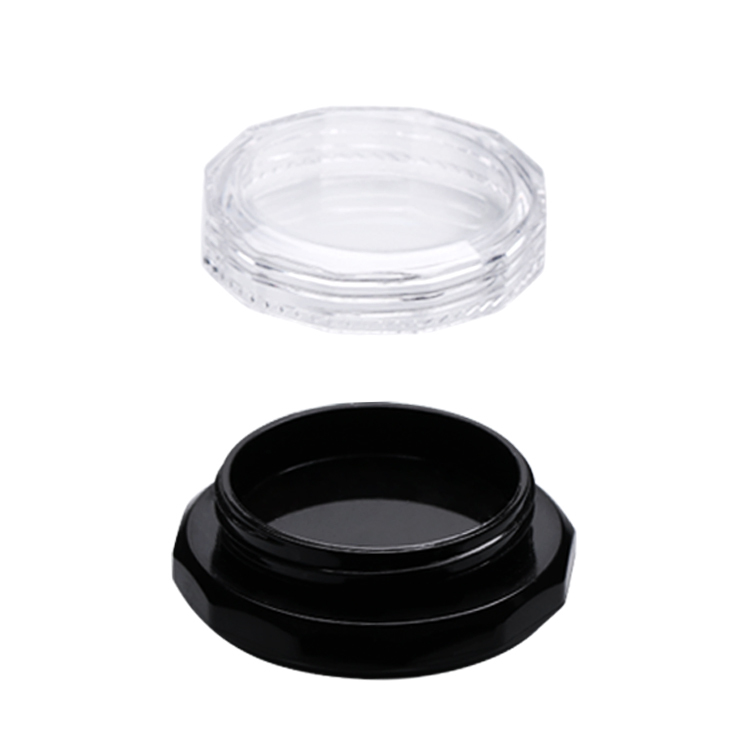 3g round cosmetic eyeshadow powder container black plastic packaging nail jar with transparent lid