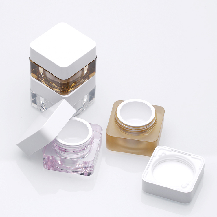 Empty cosmetic packaging plastic jar 5g black white square shape double wall acrylic cream jar