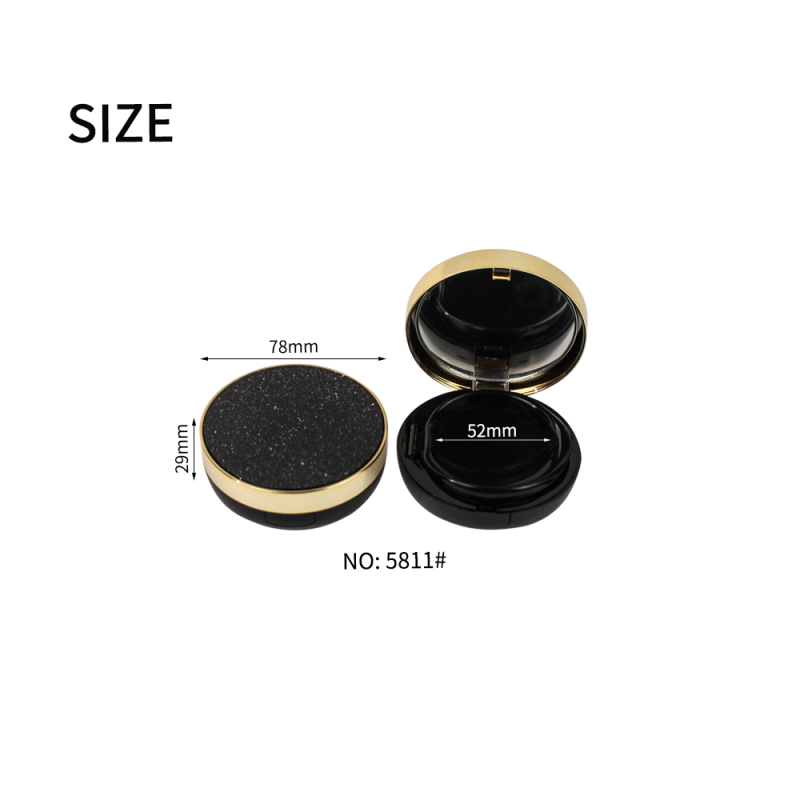Jinze button air cushion case round shape with shiny top and mirror cosmetic packaging