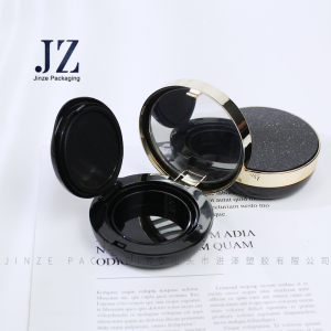 Jinze button air cushion case round shape with shiny top and mirror cosmetic packaging