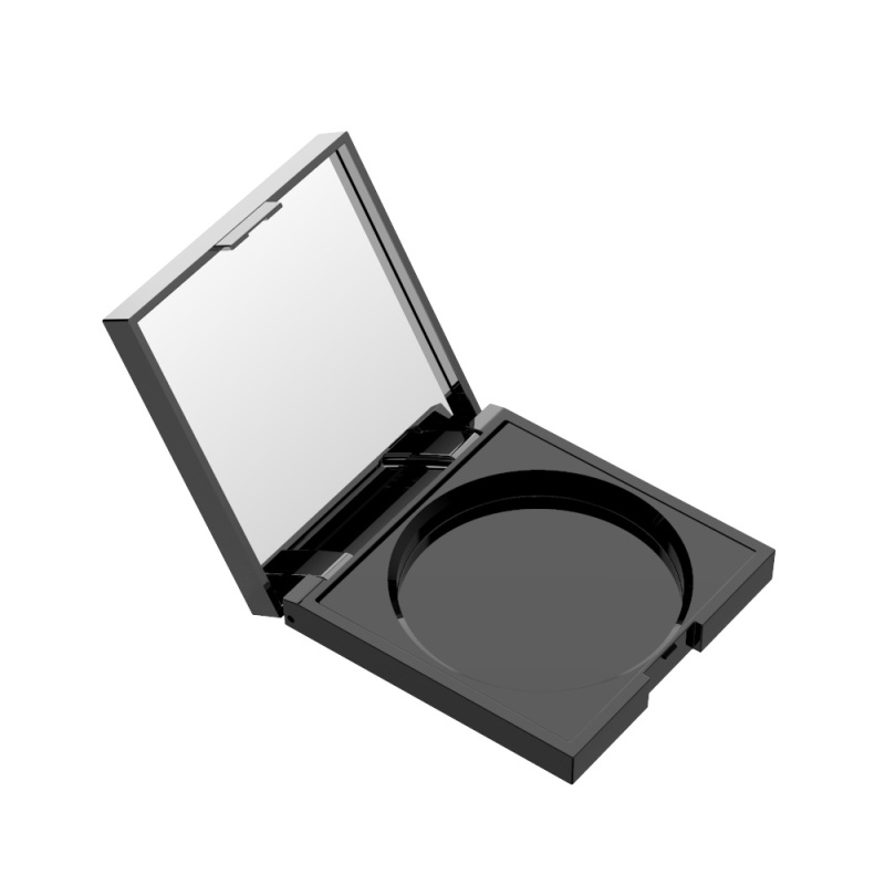 Wholesale empty luxury black mirror compact puff powder packaging abs brush choebe cosmetic