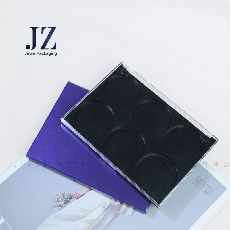 Jinze Big Capacity 6 Color Inner Case With Transparent Snap Cover For Square Eye Shadow Packaging With Mirror 