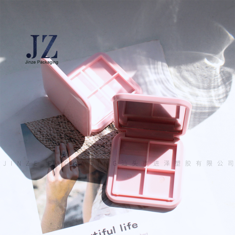 Jinze Wholesale Portable Injection Color Customer Design Square 4 Color Boxing For Eye Shadow Packaging With Mirror 