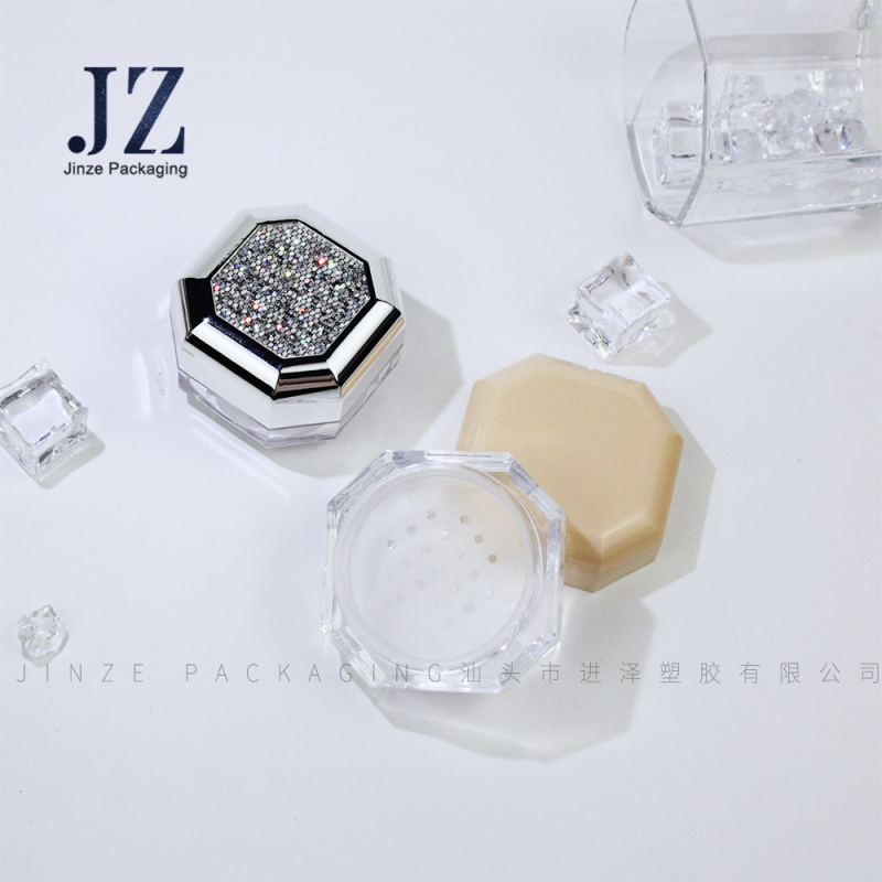 Jinze Wholesale High Quality Octagon Big Capacity Loose Powder Case Cosmetic Packaging With Metallic Screw Cap